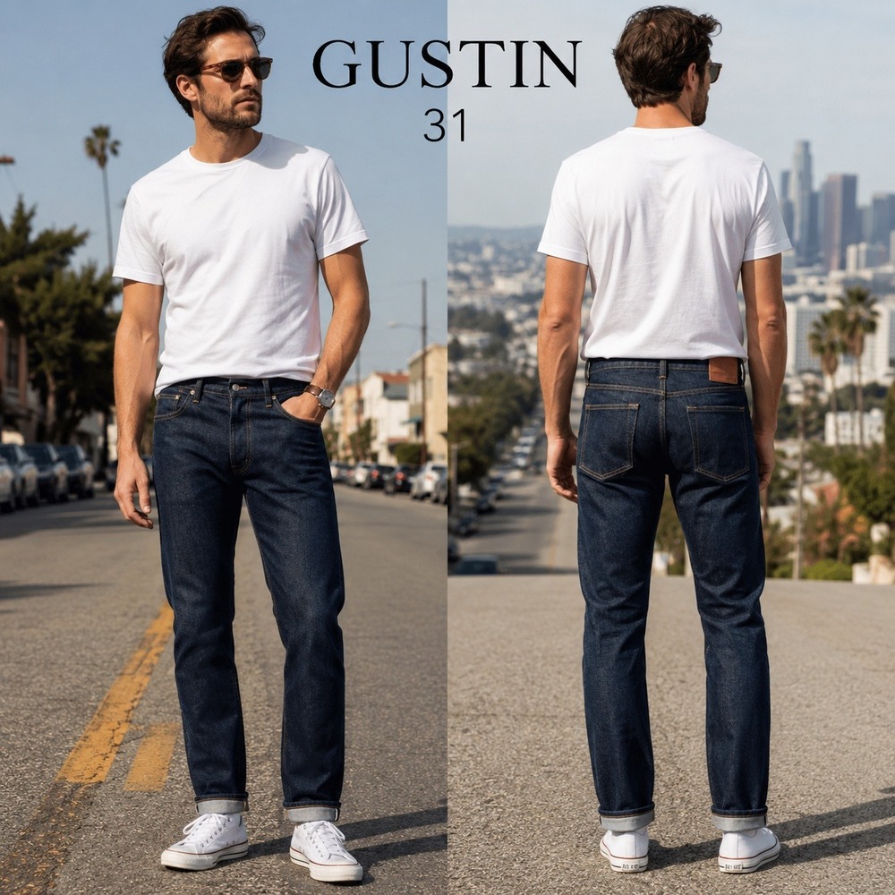 Gustin Mens Raw Selvedge Denim Japan Jeans Slim Indigo Blue Size 31 Made in USA